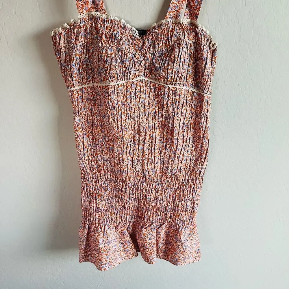 Zara Women’s Orange Floral Ruffle Smocked Mini Bodycon Boho Dress NWOT Size L - Picture 5 of 8